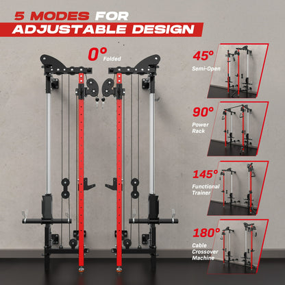 WARIOUT Foldable Power Rack: Wall Mounted Power Cage w/LAT Pull down & Cable Crossover - Squat Rack for Home Gym, 1000lb Capacity
