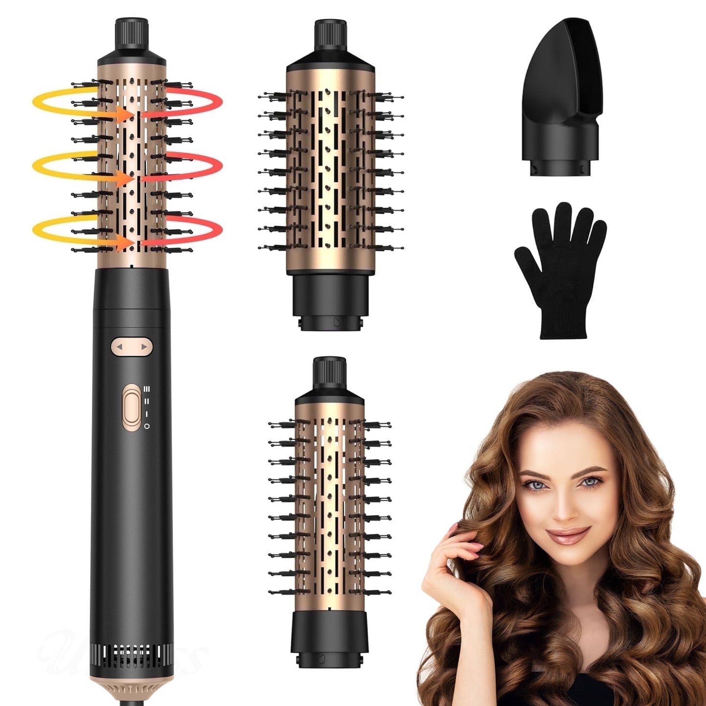 MTUYELI 3 in 1 Hot Air Brush - 360° Rotating High-Speed Hair Dryer Brush with Negative Ion Technology, Professional Blow Dryer Brush for Drying Curling Volumizing Straightening Styling