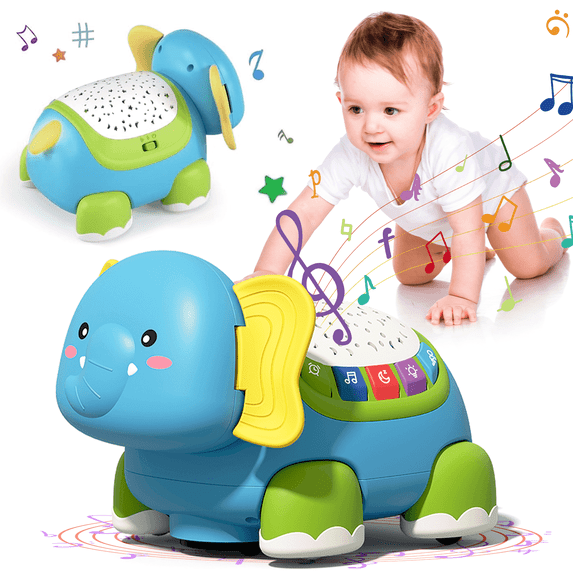 FRESHE Toddler Toys, 5 in 1 Elephant Musical Crawling Toys with Lights & Music, Baby Toys for 12-18 Months, Sensory Toy for Toddlers 1-3