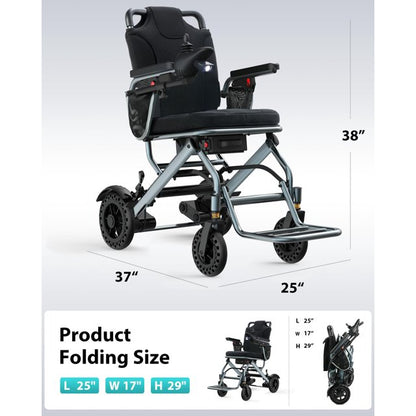 Fluey Foldable Electric Wheelchair for Senior - 330LB Capacity, 15Mile Range, Suspension Seat, All-Terrain Tires