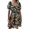MLDRA 2025 Women's Dress Floral Print Puff Sleeve Smocked Waist Dresses Casual Sundresses for Women