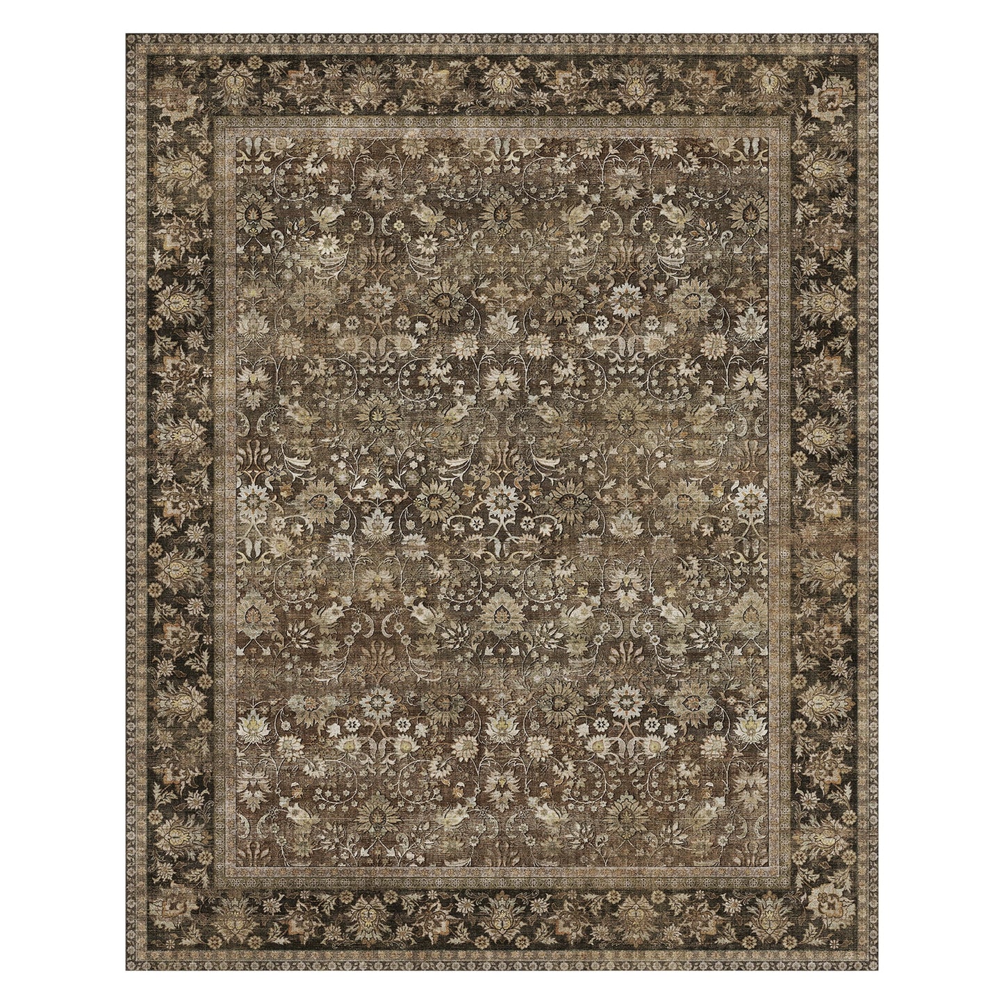 BERTHMEER 8'x10' Large Brown Area Rugs Vintage Oriental Traditional Rugs for Living Room Bedroom Dining Room Farmhouse Machine Washable Non-slip