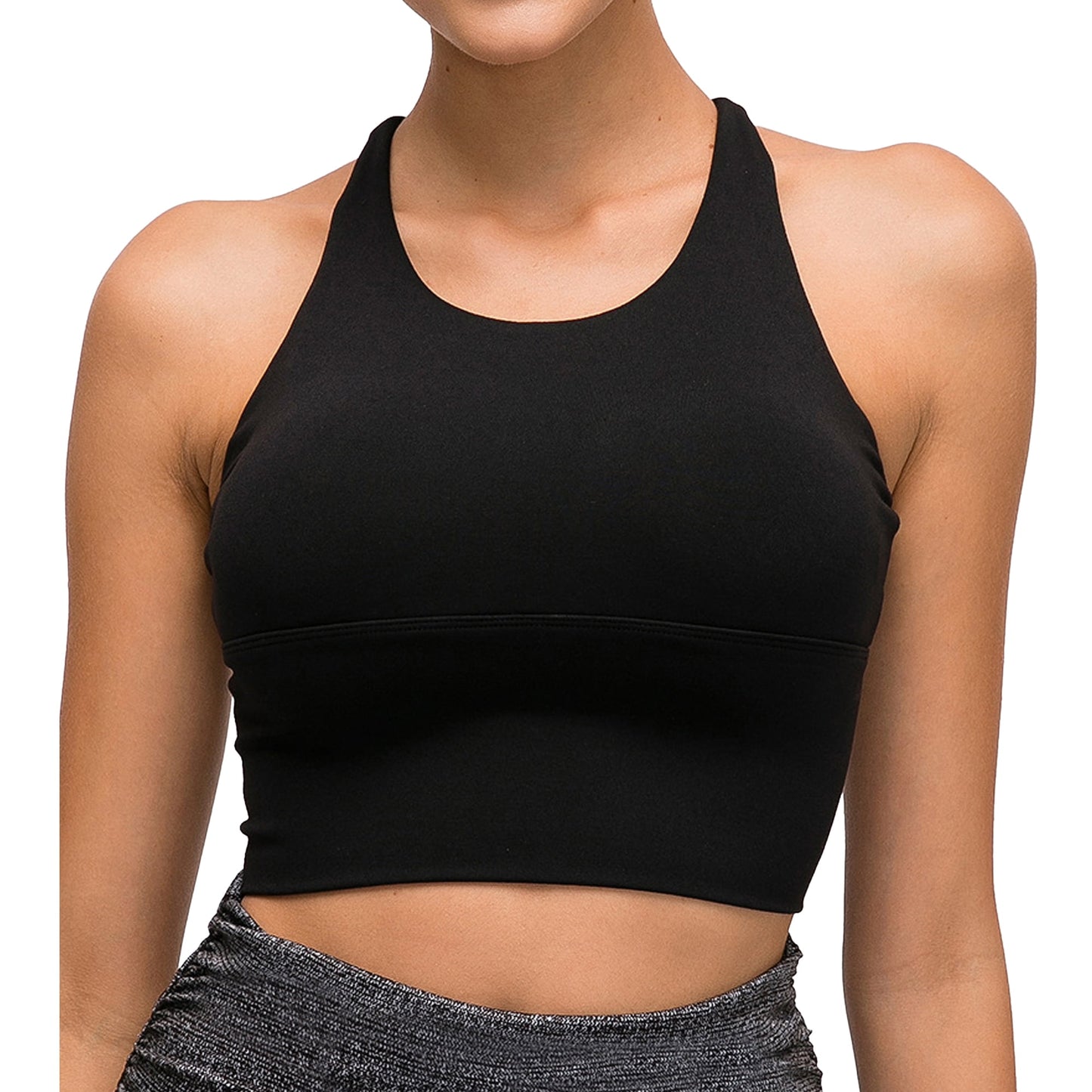 Sports Bra for Women Strappy Medium Support Padded Yoga Crop Tank Top Criss Cross Open Back Removable Cups for Workout Running Black