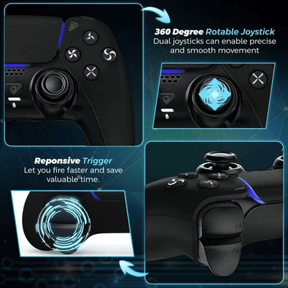 Wireless Controller for P5/Slim/Pro/PC with Dual Vibration & 6-Axis Gyro, USB-C Cable Included, Black, New