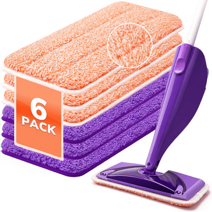 6 Pack Power Scrubbing Reusable Mop Pads for WetJet – Washable Microfiber Wet & Dry Mop Refills for 10”–12” Spray Mops – Deep Cleaning Pads for Hardwood, Tile & More