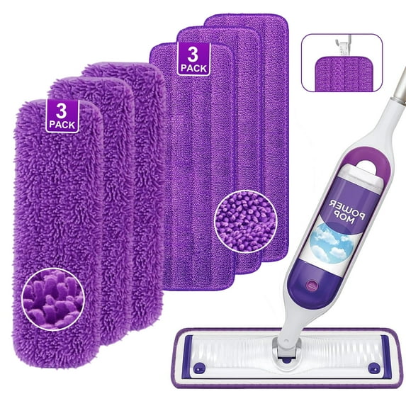 6-Pack Reusable Microfiber Mop Pads for PowerMop – Machine Washable Wet Mop Refills for Hardwood Floors – Fits 13”–15” Spray Mops