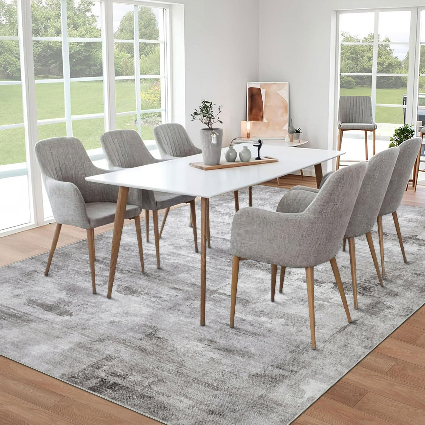 BERTHMEER 8'x10' Large Modern Abstract Area Rugs for Living Room Bedroom Dining Room Farmhouse Machine Washable Non-slip, Gray
