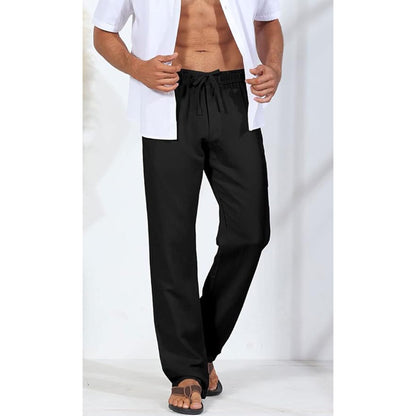 Linen Pants Men Slim Fit Men's Linen Cotton Elastic Waist Wide Leg Baggy Solid Harem Trousers