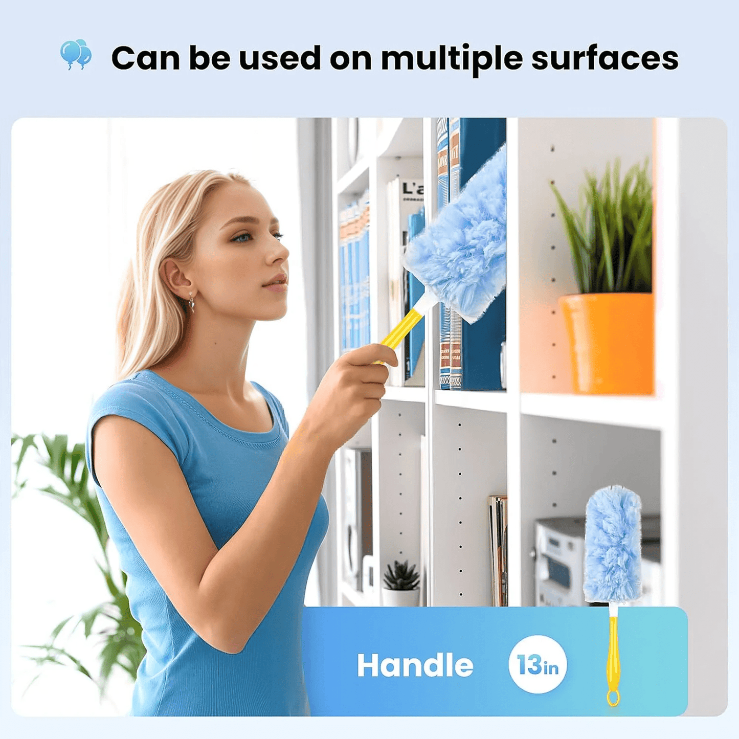 Heavy Duty Duster Refills, 50 pcs with Handle & Extendable Handle*1 , Multisurface 360° Dusters with 4X Microfibers(Blue)