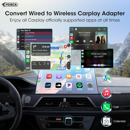 Wireless Carplay Adapter for Apple iPhone, 2 in 1 Apple Carplay & Android Auto Adapter for iOS 10+ Android 10+, Convert Wired to Wireless, Plug and Play, No Delay Car Play for Cars 2016+