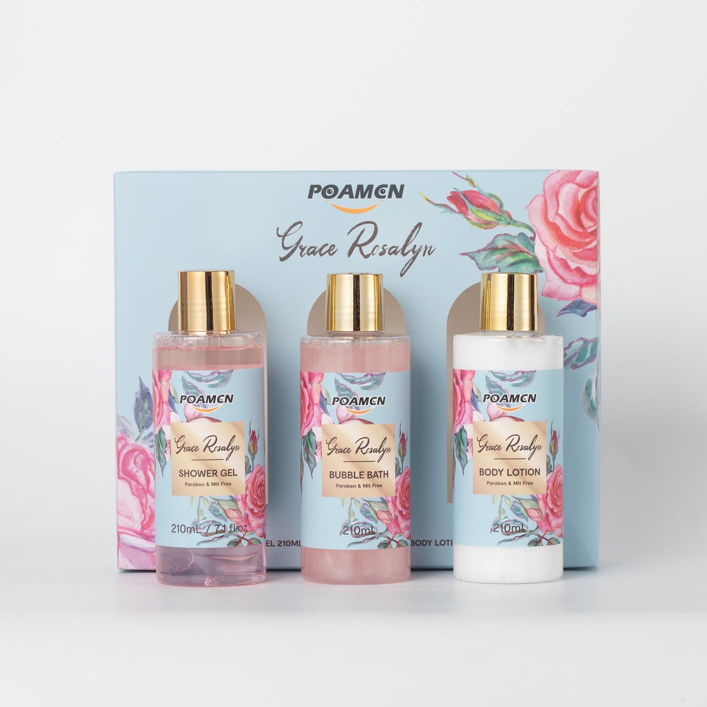 Poamcn Bath and Body Gift Set,Home Spa Gift Set for Women,Rose Scent,3 Piece Set