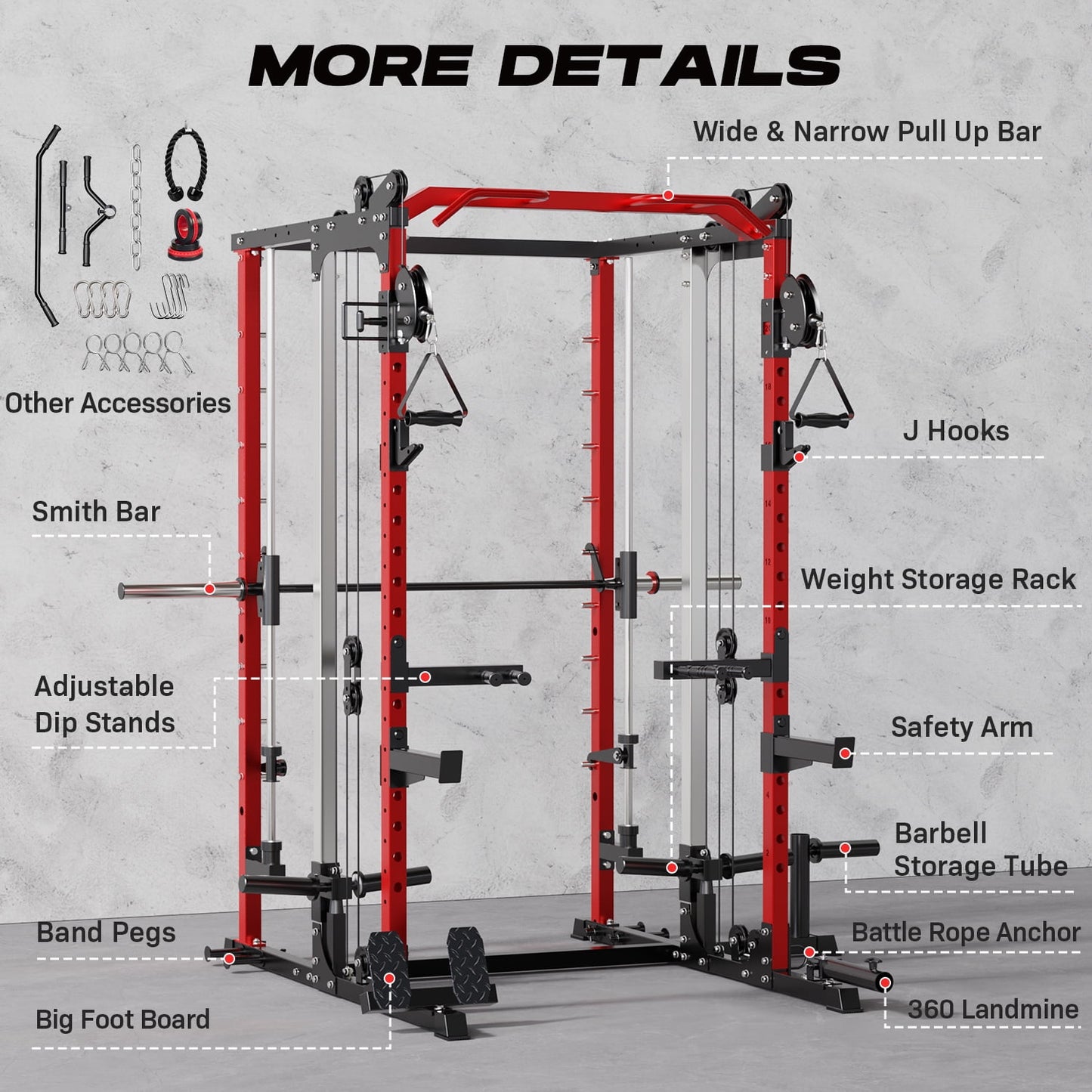 WARIOUT Power Cage, 2000LBS Multi-Function Smith Machine with Cable Crossover System, Fitness Squat Rack for Full-Body Workouts, Weight Cage for Home Gym