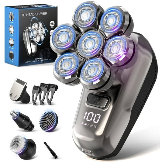 7D Head Shavers for Bald Men, Detachable Head Shaver LED Display Dry Wet Bald Head Razor, IPX7 Waterproof Head Shavers with Type-C Charge