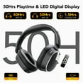 -53dB Hybrid Active Noise Cancellation Bluetooth Headphones 5.4, Transparent Modes, 50H Playtime with LED Display, Deep Bass, Clear Call, Comfort Fit Over Ear Headphones for Travel Office PC Black