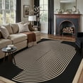 BERTHMEER 8'x10' Large Easy Jute Area Rugs for Living Room, Washable Outdoor Patio Rugs Indoor Outdoor Carpet for Farmhouse Neutral Geometric Non Slip Black Rugs for Bedroom Dining Room