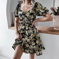 MLDRA 2025 Women's Dress Floral Print Puff Sleeve Smocked Waist Dresses Casual Sundresses for Women