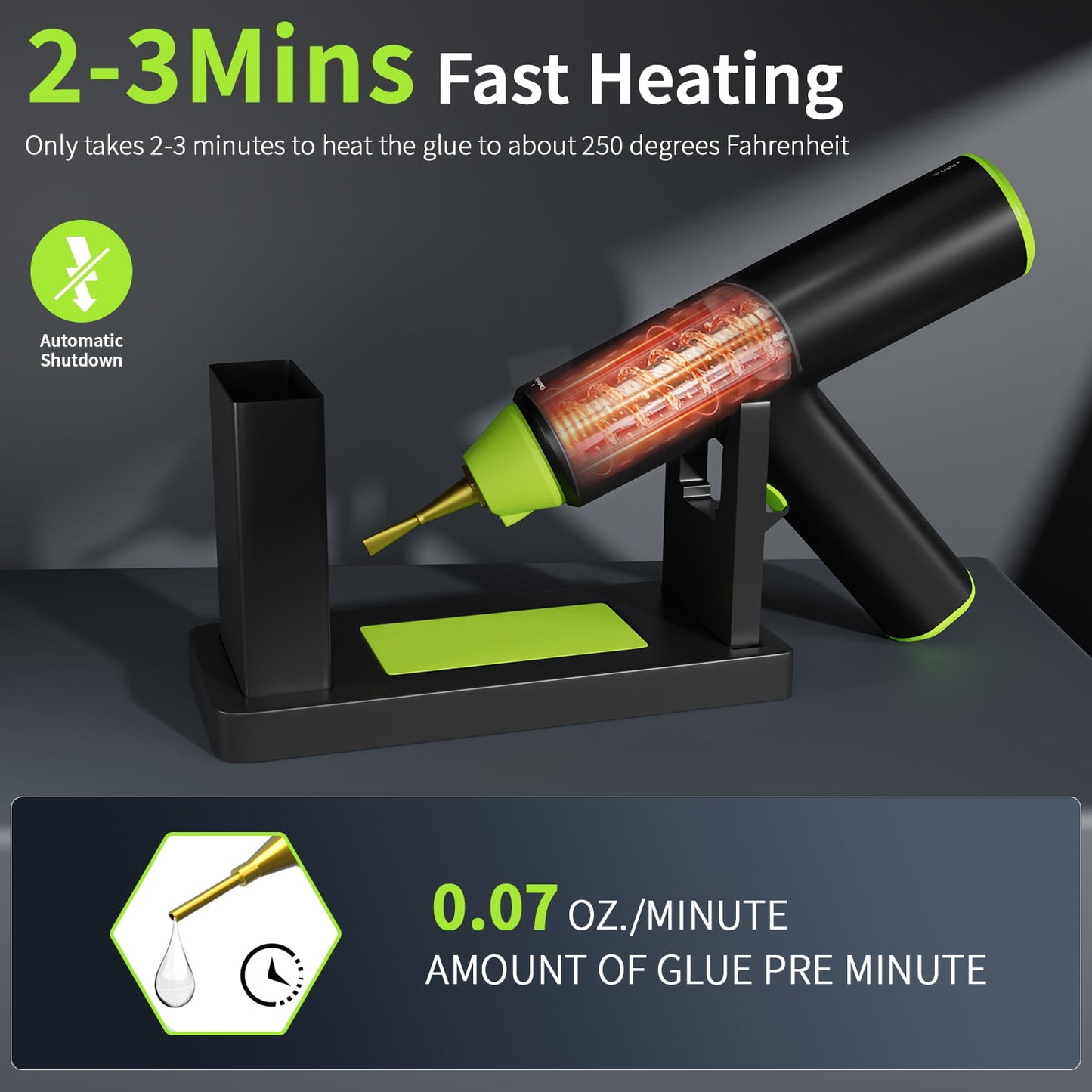 Abewoo Cordless Hot Glue Gun with Glue Sticks Rechargeable Full Size Glue Gun Kit with 10 Glue Sticks 3 Nozzles Tips 3 Finger Protectors for DIY Arts Crafts Working (Black)