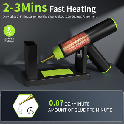 Abewoo Cordless Hot Glue Gun with Glue Sticks Rechargeable Full Size Glue Gun Kit with 10 Glue Sticks 3 Nozzles Tips 3 Finger Protectors for DIY Arts Crafts Working (Black)