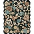 WIPONKEN 8x10 Floral Area Rugs Machine Washable Non-Slip Botanical Scalloped Rug for Living Room Bedroom, Modern Farmhouse Floor Mat with Vintage Flowers Pattern, Home Decor Indoor Low Pile Black