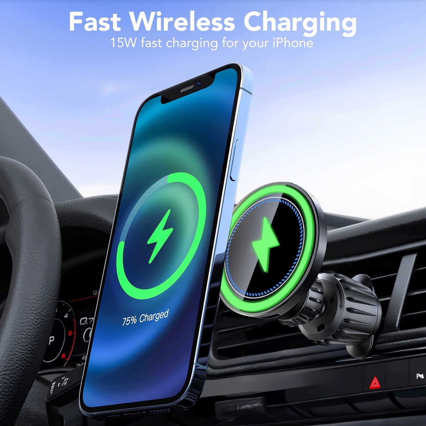 FAMOO Car Wireless Charger, Fast Charging Mobile Phone Car Bracket,The Charger Tightly Locks The Dashboard Air Outlet, Rotate 360 Degrees, Suitable for iphone16,15,14,Android