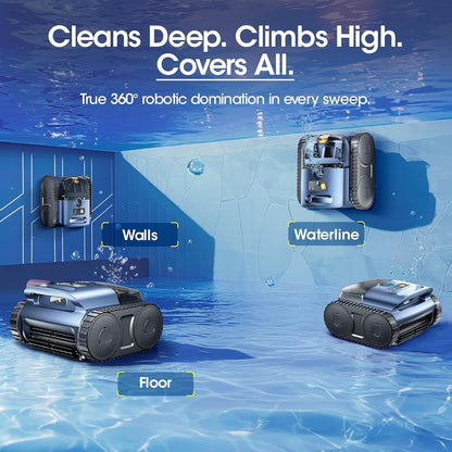 Seauto SAT25 Cordless Robotic Pool Vacuum Cleaner, Automatic Pool Cleaner with Wall Climbing, Sonar Navigation, 180W Motor, 150 Mins Runtime, Ideal for In-Ground & Above-Ground Pools Up to 2150 Sq.Ft