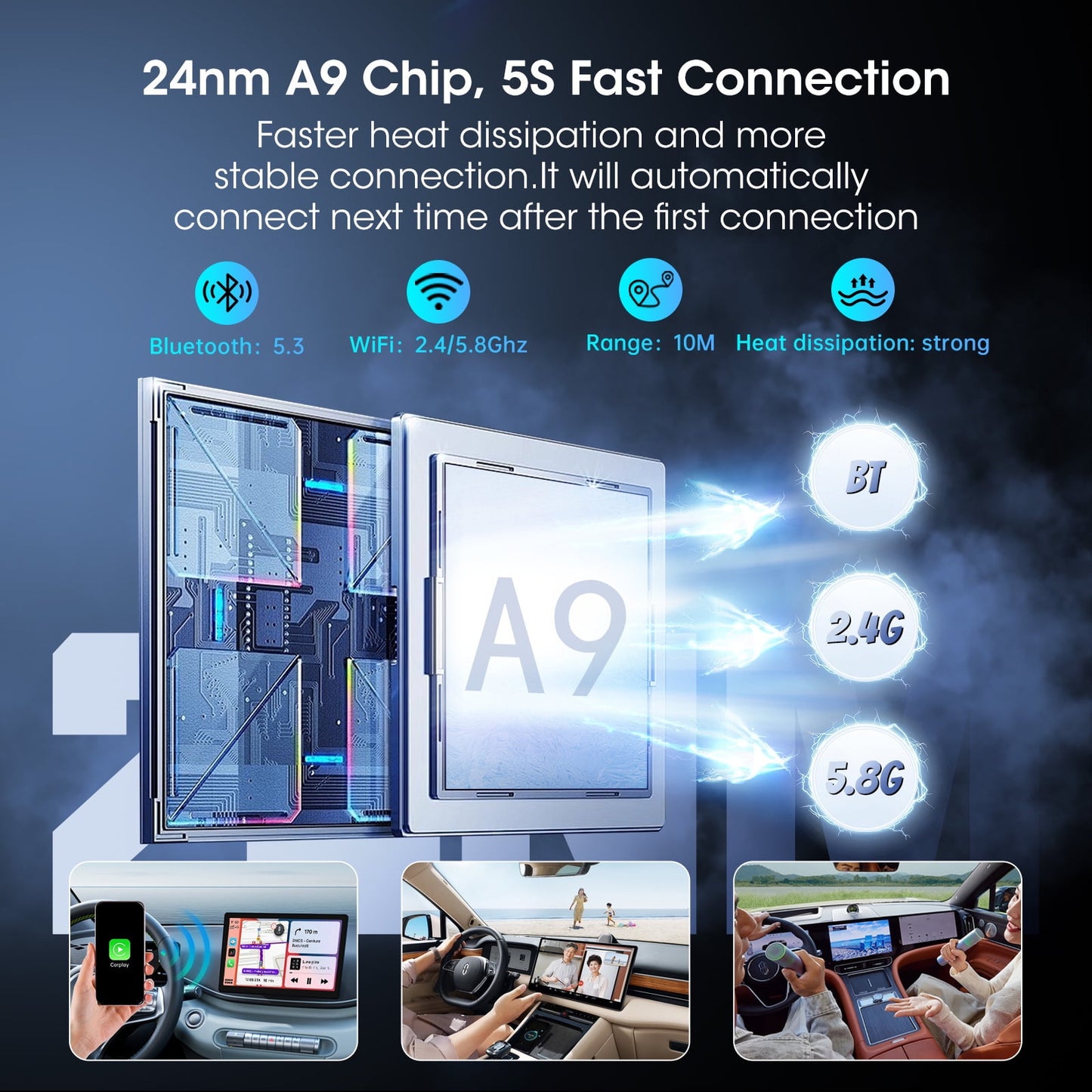 Wireless Carplay Adapter, 2 in 1 Apple Carplay Convert Wired to Wireless Adapter for iOS 10+ and Android 10+, Plug and Play, No Delay Carplay Adapter for Cars 2016+