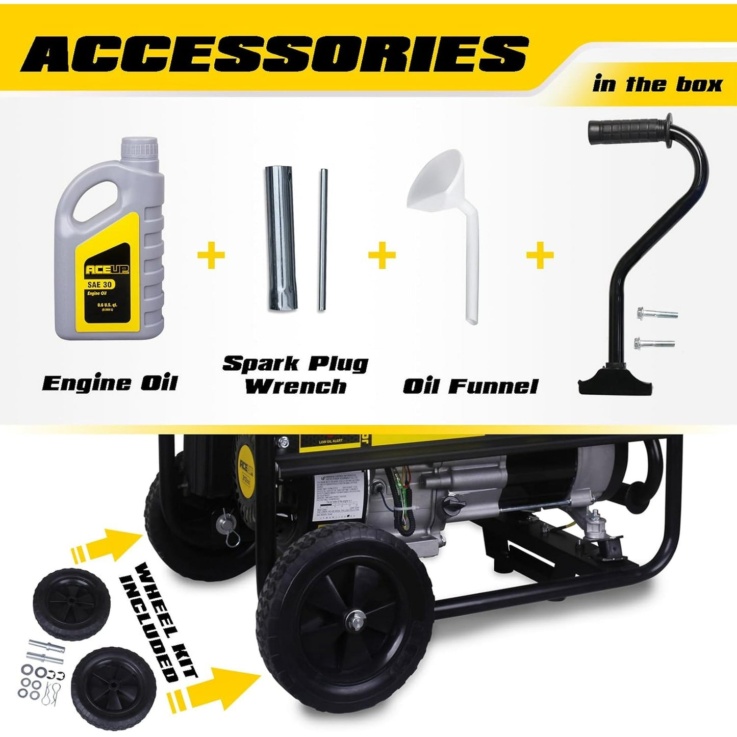 Aceup Energy Portable Generator 4500 Watt Gas Powered Equipment with Wheel Kit & Oil, 4000W Generator EPA & CARB Compliant