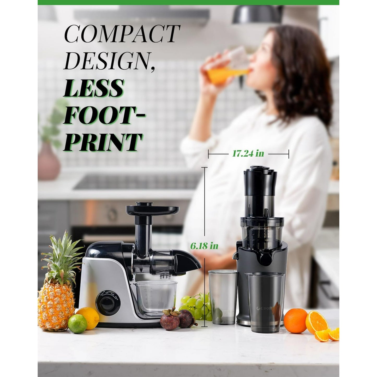 SHARDOR Cold Press Juicer Machines, Masticating Juicer Extractor with 3.5-Inch Feed Chute, Slow Juicer With High Yield, Easy to Clean,Grey