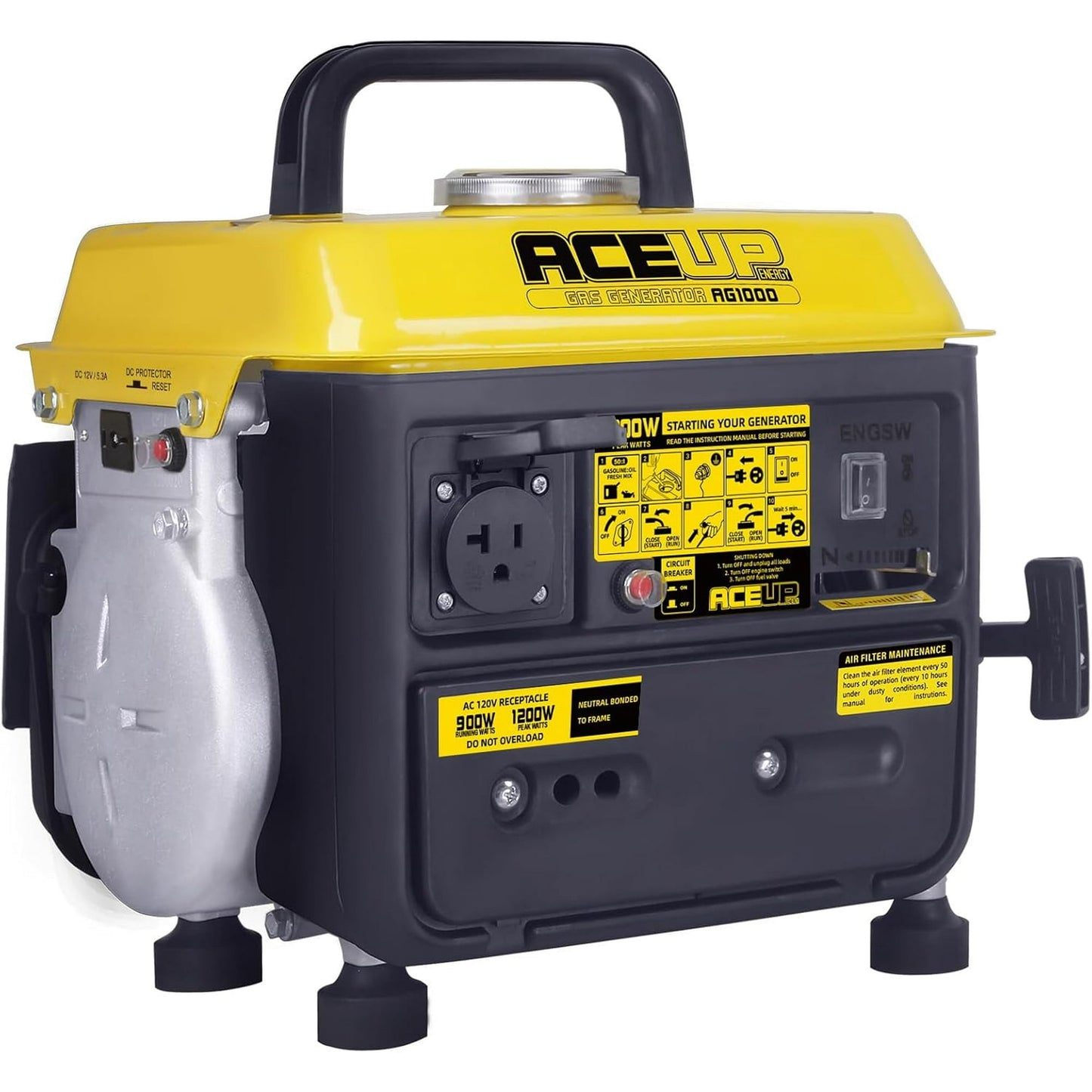 Aceup Energy 1200W Gas-Powered Generator, Pull Cord Start，Small Portable Generator Camping Ultralight, EPA & CARB Compliant