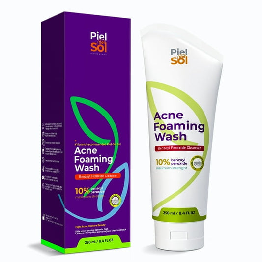 Acne Foaming Wash Cleanser, Benzoyl Peroxide Acne Treatment for Face, Body, pH Balancing - Fragrance-Free Foam Face Wash Moisturizer with Licorice Root, Vitamin E, Antioxidants 250ml.