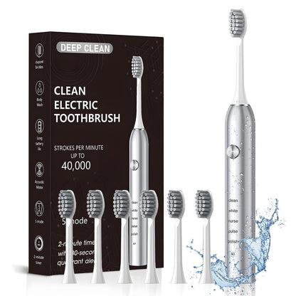 AMBLER Electric Toothbrush for Adults and Kids,40000 VPM Deep Clean 5 Modes 6 Brush Heads Smart Timer（White）