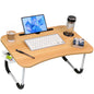 Foldable Lap Desk, 23.6 Inch Portable Wood Laptop Desk for Bed Sofa Reading Writing Eating Watching, Walnut
