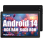 Android 14 Tablet, 10.1 inch Tablets with 1280 * 800 IPS HD Touchscreen, Octa-Core Processor, 8GB RAM 64GB ROM, 1TB TF Card Expandable, Widevine L1, Face ID, Wi-Fi 6 - Black
