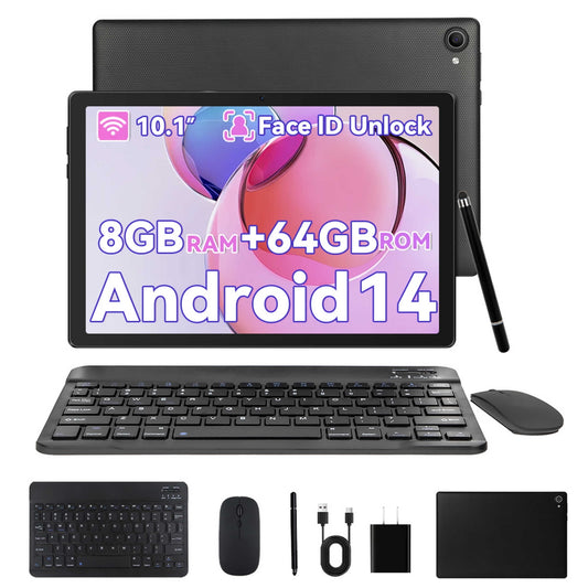 Android 14 Tablet 10inch with Keyboard set,8GB RAM+ 64GB ROM/1TB Expandable,Octa-Core 2.4 GHz,5MP + 8MP, 5000mAh, Black