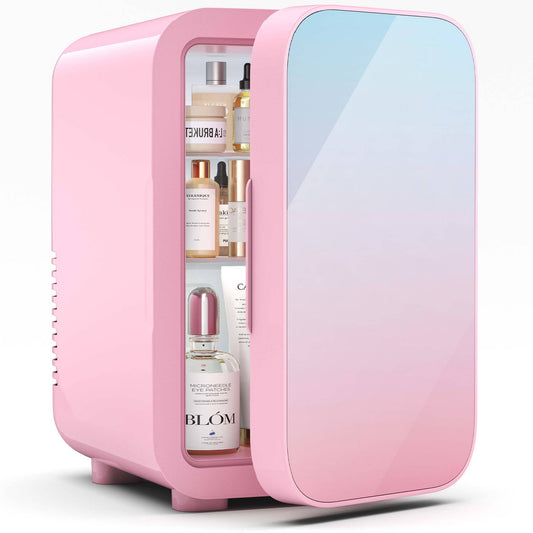 BEICHEN Mini Fridge, 6 Liter/8 Can Skincare Fridge, 110V AC/DC Portable Thermoelectric Cooler & Warmer Refrigerators for Bedroom, Dorm, Office, Car, Pink