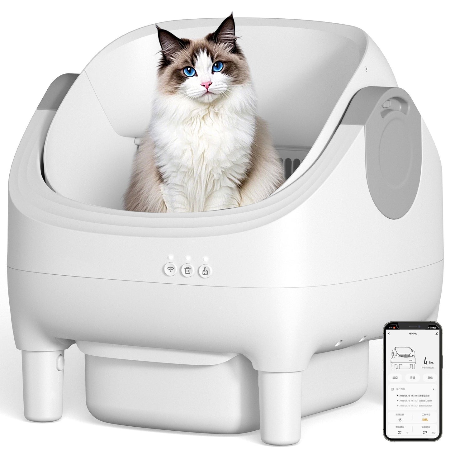 Osoeri 10L Open-Top Automatic Self-Cleaning Cat Litter Box, App Control, Safety Sensors & Odor-Free for Multi-Cat Homes.