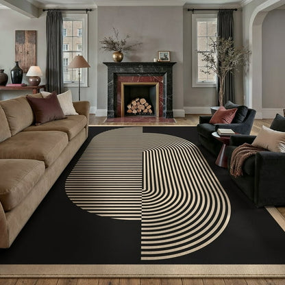 BERTHMEER 8'x10' Large Easy Jute Area Rugs for Living Room, Washable Outdoor Patio Rugs Indoor Outdoor Carpet for Farmhouse Neutral Geometric Non Slip Black Rugs for Bedroom Dining Room