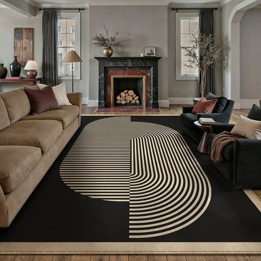 BERTHMEER 8'x10' Large Easy Jute Area Rugs for Living Room, Washable Outdoor Patio Rugs Indoor Outdoor Carpet for Farmhouse Neutral Geometric Non Slip Black Rugs for Bedroom Dining Room