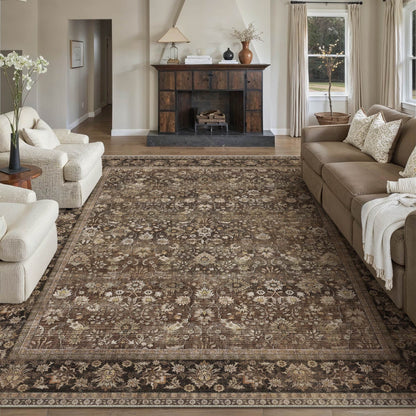 BERTHMEER 8'x10' Large Brown Area Rugs Vintage Oriental Traditional Rugs for Living Room Bedroom Dining Room Farmhouse Machine Washable Non-slip