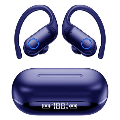 Bluetooth Headphones 5.3, Over-Ear Headphones Built-in 4 ENC Mics, 60Hrs Playtime Wireless Earbuds, Bass Boost 85%, IPX7 Waterproof Ear Buds with Earhook for Exercise Running Sports Blue