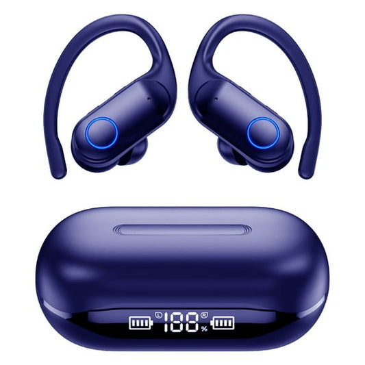 Bluetooth Headphones 5.3, Over-Ear Headphones Built-in 4 ENC Mics, 60Hrs Playtime Wireless Earbuds, Bass Boost 85%, IPX7 Waterproof Ear Buds with Earhook for Exercise Running Sports Blue
