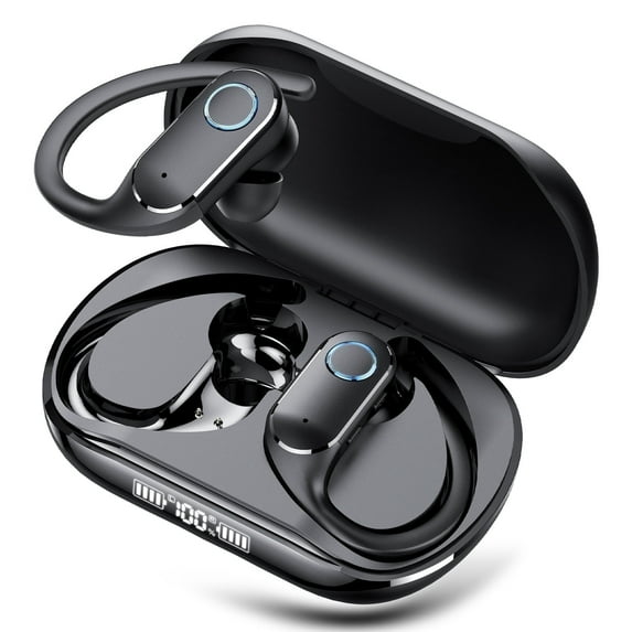 Bluetooth Headphones 5.4, Over-Ear Headphones Built-in 4 ENC Mics, 60Hrs Playtime Wireless Earbuds, Bass Boost 85%, IPX7 Waterproof Ear Buds with Earhook for Exercise Running Sports Black