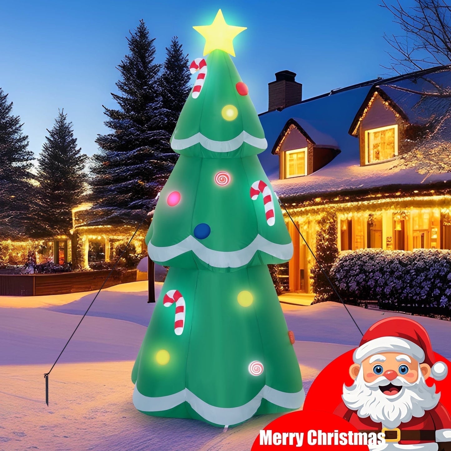 Easoger 7ft Inflatables Christmas Tree, Outdoor Led Lights Fun Blow Up Xmas Decor Suitable For Yard,Garden,Lawn,With Candy Canes And Gift Box