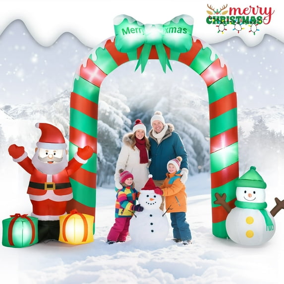 10FT Christmas Inflatables Archway, Inflatable Santa Claus, Snowman, and Gift Bundle, Christmas Arch Blow Up Yard Decorations and LED Lights Built-in for Party Indoor, Outside, Garden, Lawn