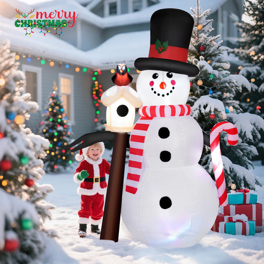 6.4 ft Inflatable Christmas Snowman Outdoor Decoration for Yard，3 Led Lights and 1 rotating colored light, for Gardens, Patios, Lawns, and Indoor Holiday Parties, Ip44 Weatherproof
