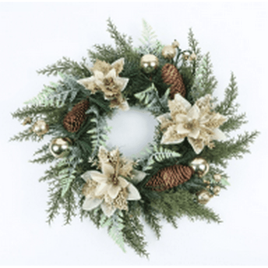 Christmas Wreath with Decorative Balls - Faux Pine Needle Design Indoor/Outdoor
