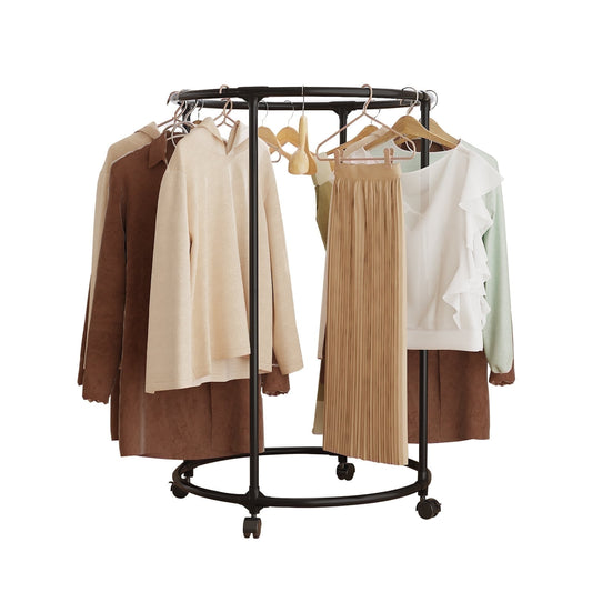 Clothing Garment Rack,Round Clothes Rack with 360°Rotation 4 Wheels,Floor-Standing Metal Clothes Organizer for Easy Storage