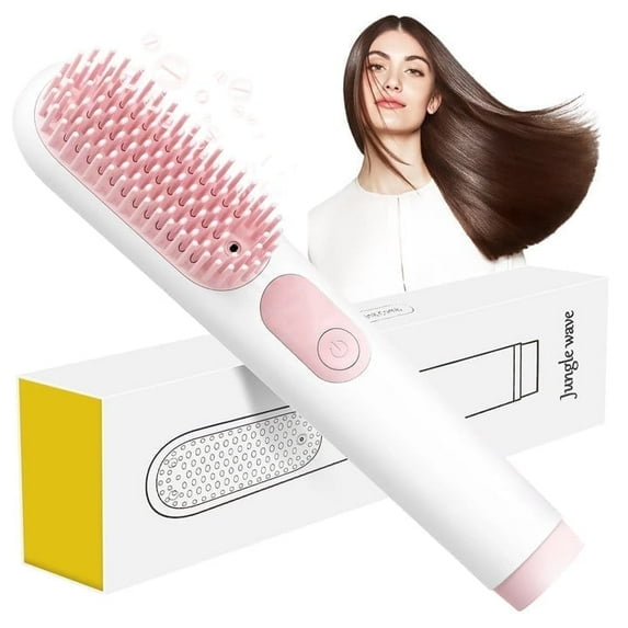 Cordless Hair Straightener Brush, OEIKPFN Portable Ionic Hot Straightening Comb for Travel, Pink