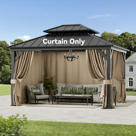 Covered Outdoor Gazebo Curtain Replacement Universal 4-Panel Sidewalls 11' x 13', Outdoor Gazebo Privacy Curtains with Zipper (Curtain Only)