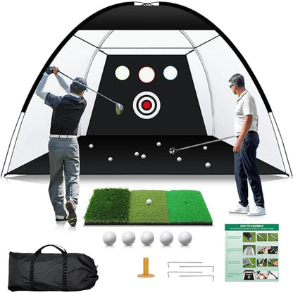 Dcutie 10x7FT Golf Practice Net with Mat & Target – Backyard Driving & Chipping Aid
